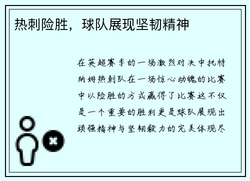 热刺险胜，球队展现坚韧精神